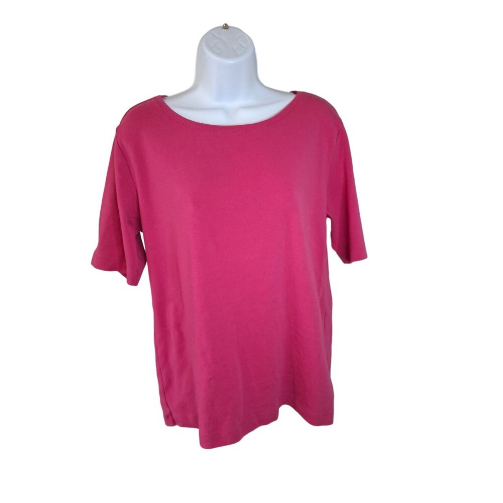 Chicos Top Womens Size 2 Large Pink Short Sleeve Round Neck Normcore Lagenlook